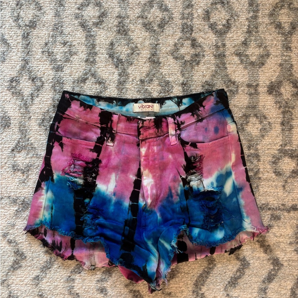 Vibrant Women's Tie-Dye Jean Shorts - Purple and Blue